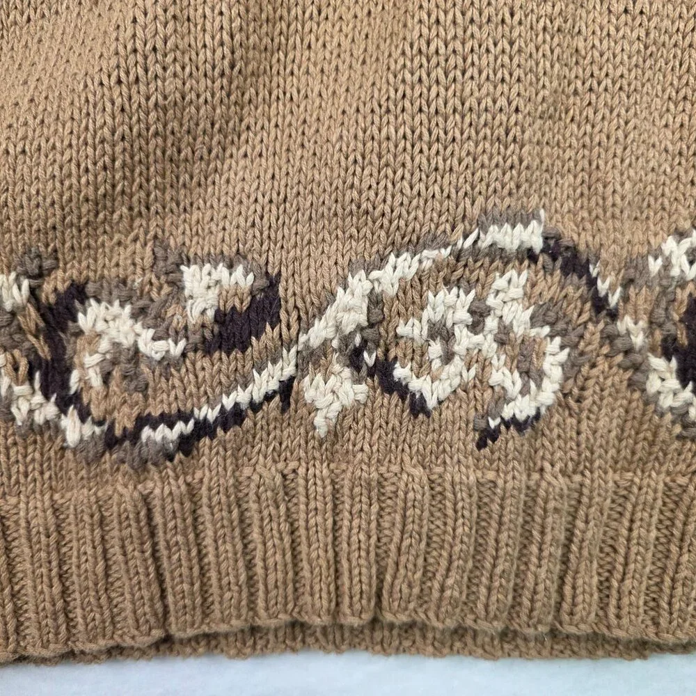 Vintage Heirloom Handknit Sweater XL Tan Deadstock Cottagecore Granny Oversized